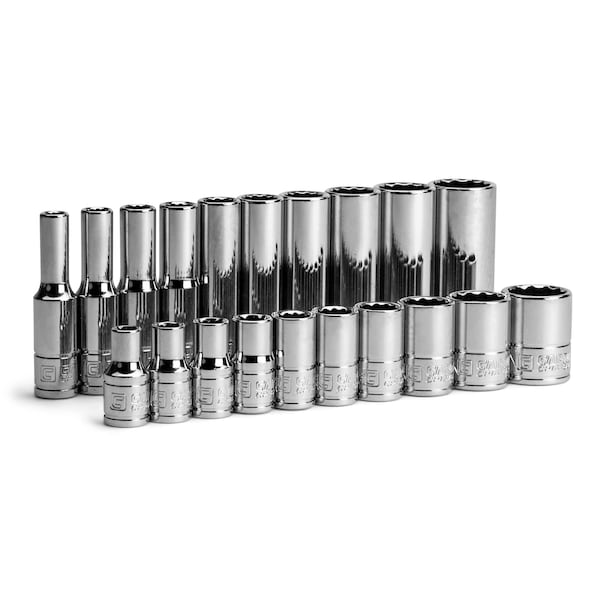 1/4 in. Drive 12-Point Shallow and Deep Socket Set, SAE, 3/16 to 9/16 in., SAE, 20-Piece